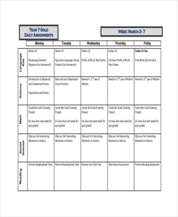 assignment sheets for students