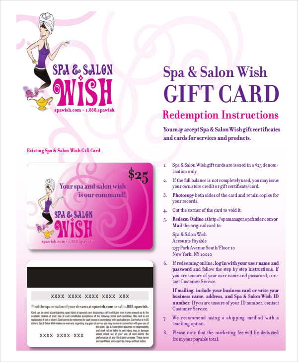 spa and salon wish gift certificate