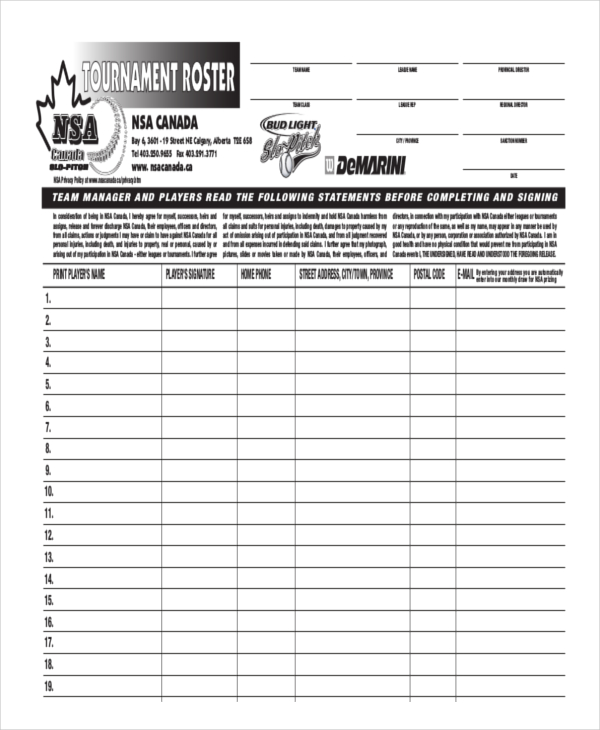 nsa roster form template