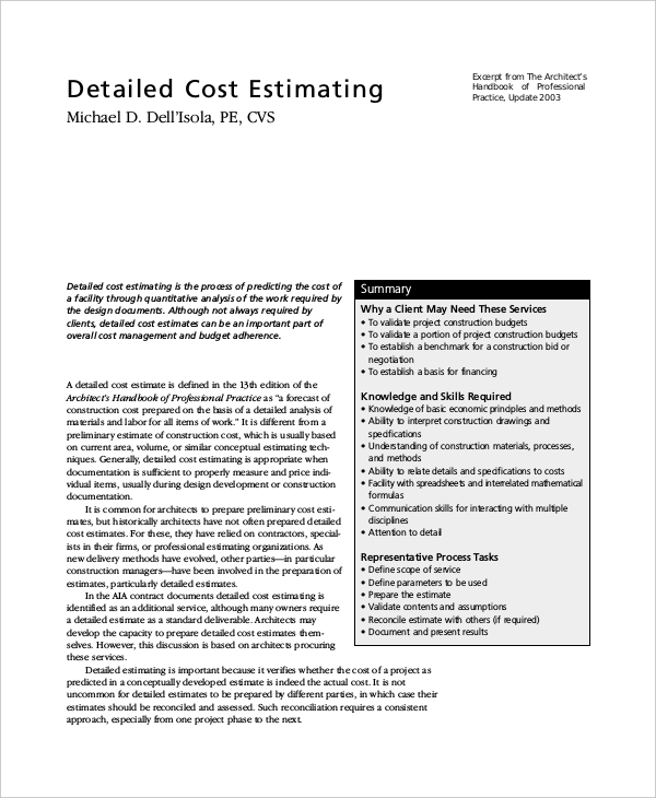 detailed cost estimating