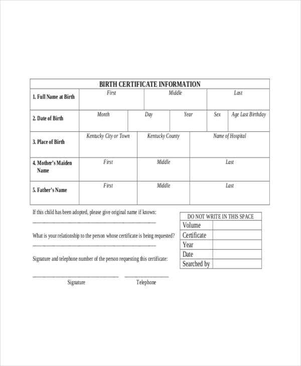 online birth certificate information template