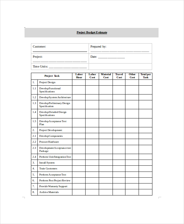 8  Project Estimate Templates Free Sample Example Format