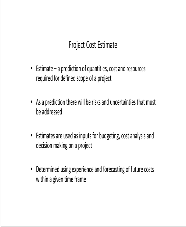 project cost estimate