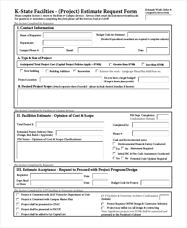 8 Project Estimate Templates Free Sample Example Format