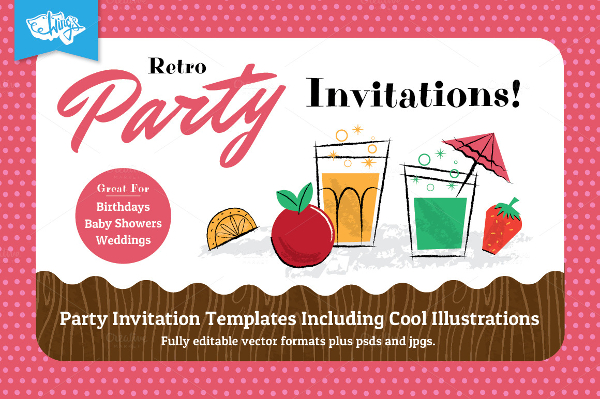 retro kids party invitations