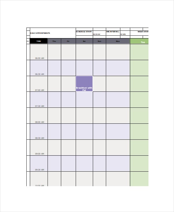 office appointment calendar template