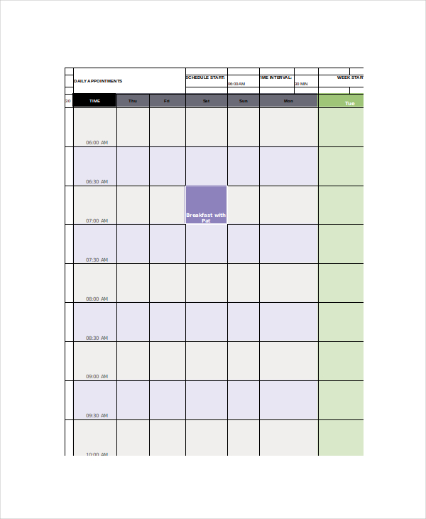 microsoft excel appointment scheduler template