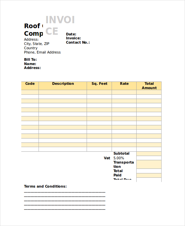 roof invoice template
 Roofing Invoice Template - 9  Free Word, PDF Documents Download ...