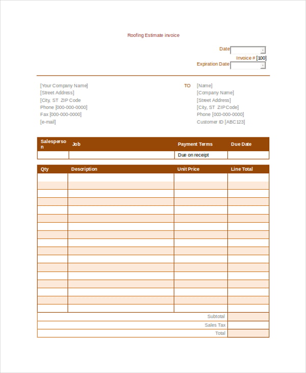 roofing estimate invoice template