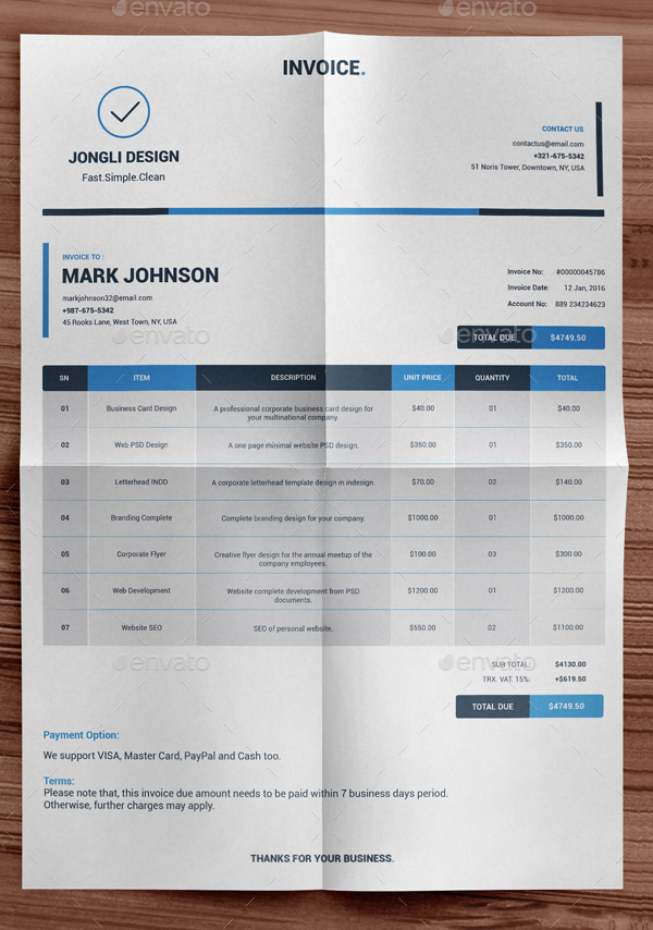 clean indesign invoice template