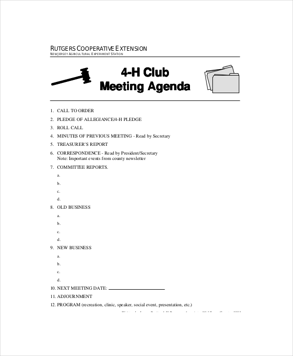 Club Meeting Agenda Template