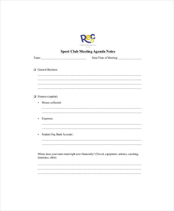 sports club meeting agenda