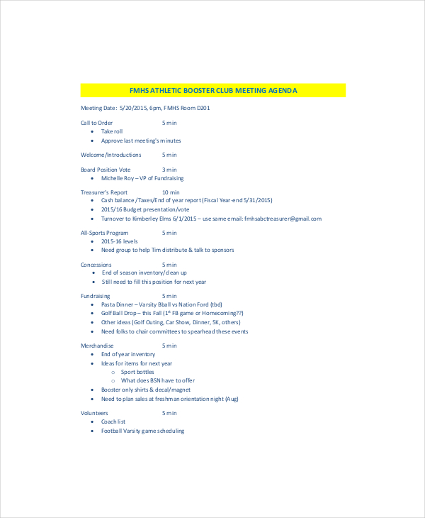 Club Meeting Agenda Template - 7+ Free Word, PDF Documents ...