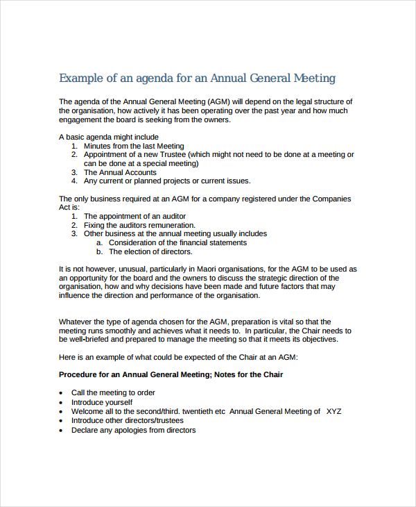 annual business meeting agenda template