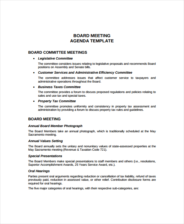 annual board meeting agenda template