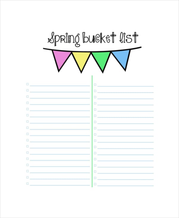spring bucket list template
