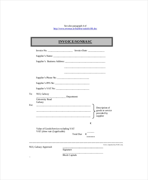 self employed billing invoice template
