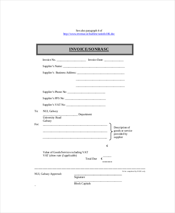 self employed billing invoice template