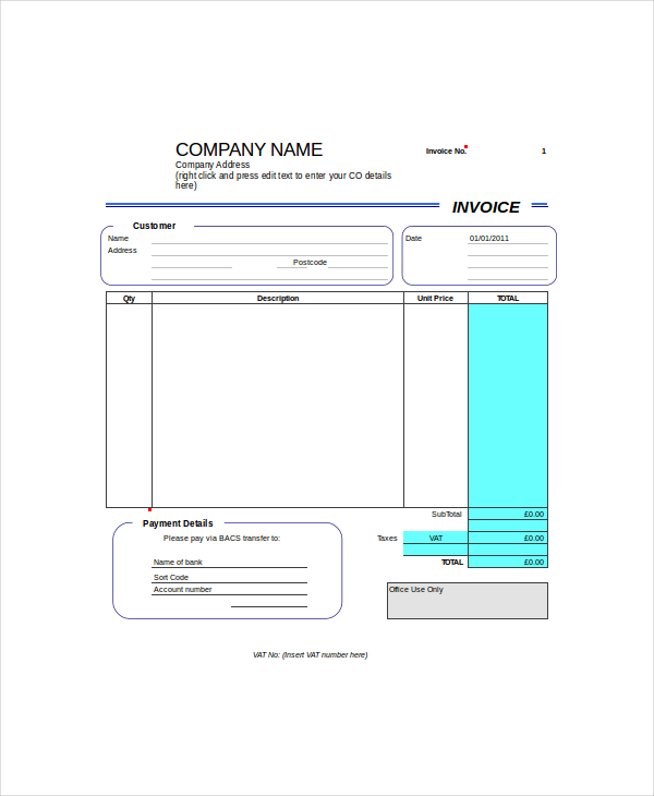 blank self employed invoice template