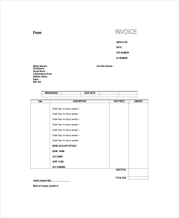 excel self employed printable invoice template