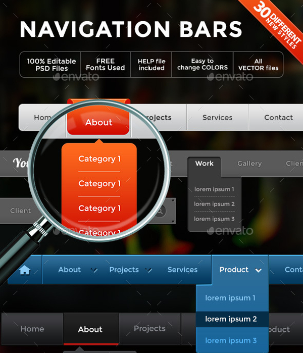 navigation with dropdown menus 30 different styles