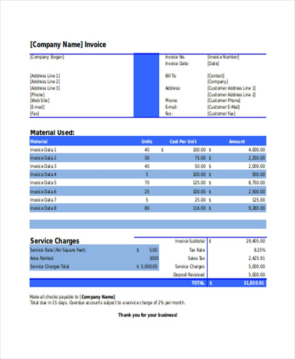 Billing Invoice Template Excel
