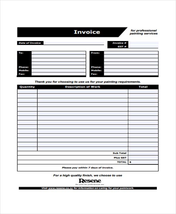 painting service invoice template
