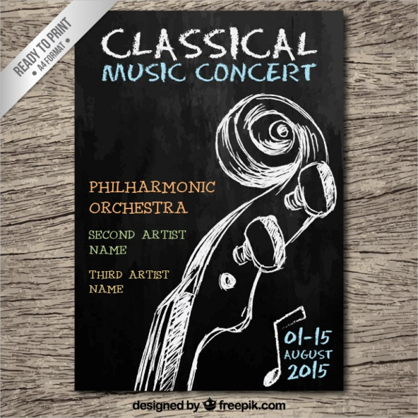 classical music concert chalkboard flyer template