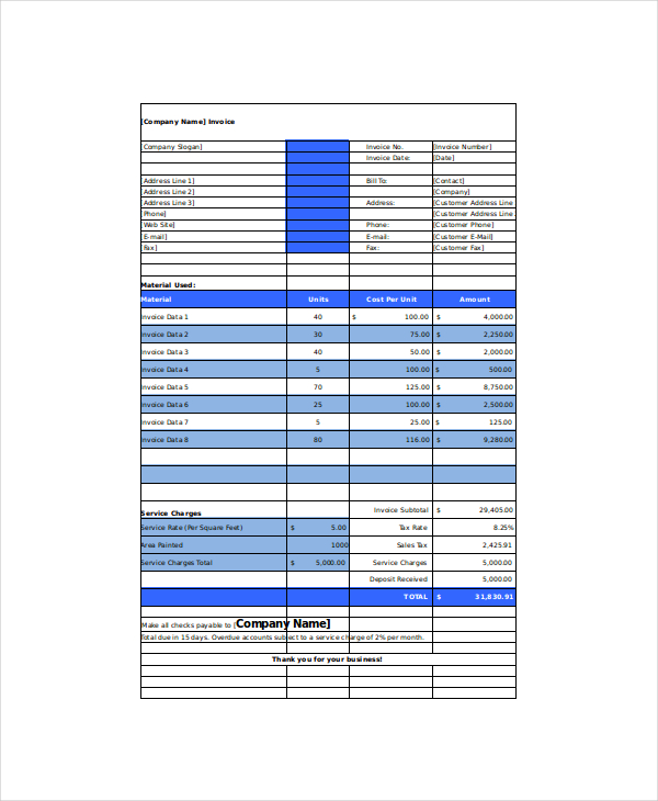 Painting Invoice Template 7+ Free Excel, PDF, Word Documents Download