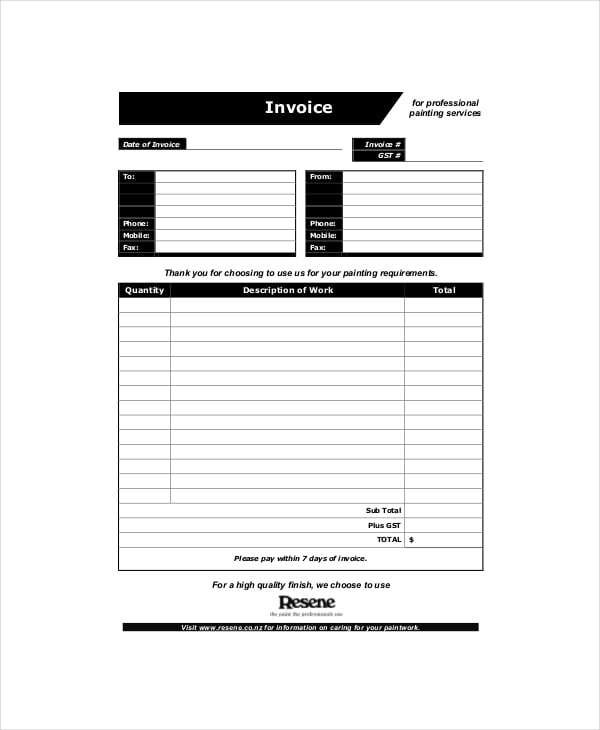 painting service invoice template1