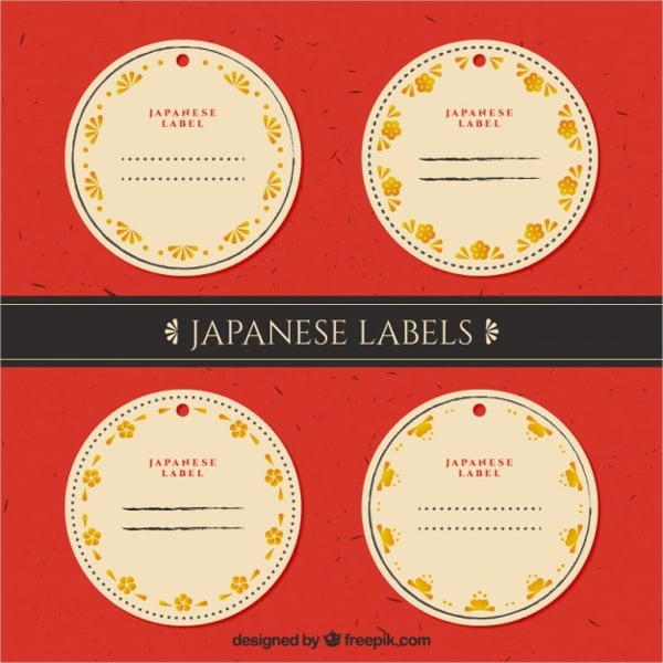 japanese vintage labels with golden flowers
