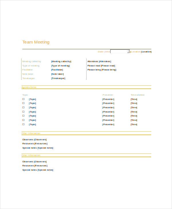 Informal Meeting Agenda Template - 5+ Free Word, Excel ...