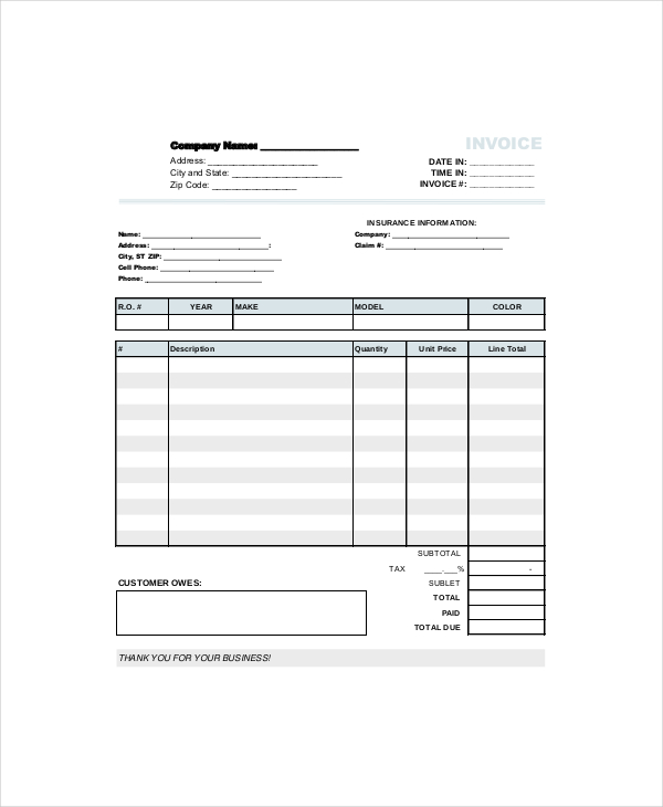 free automotive repair invoice software