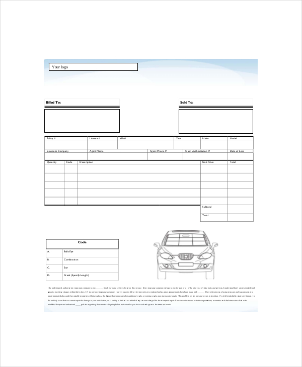 windshield invoice repair template