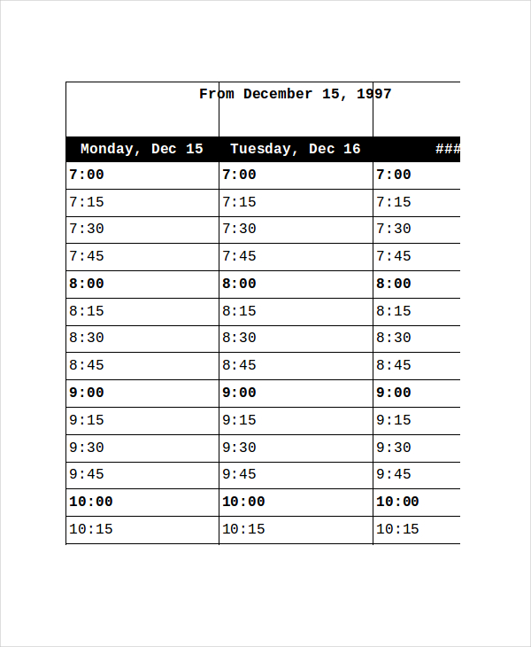 excel weekly appointment calendar template