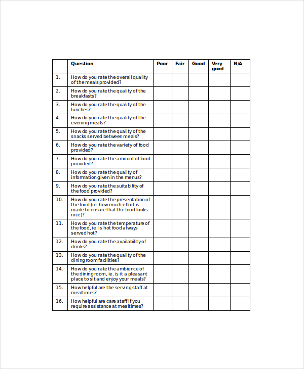 food service satisfaction survey template