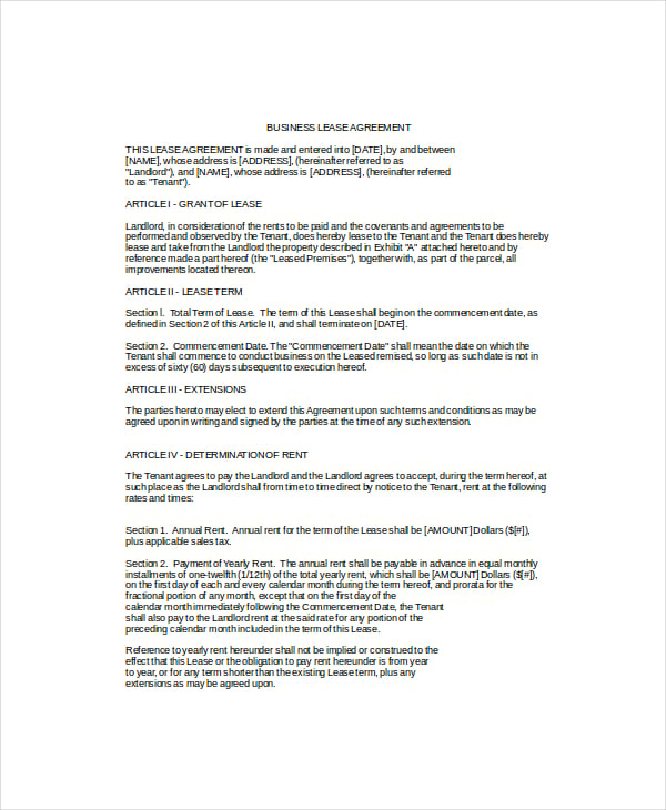 business rental lease agreement templates