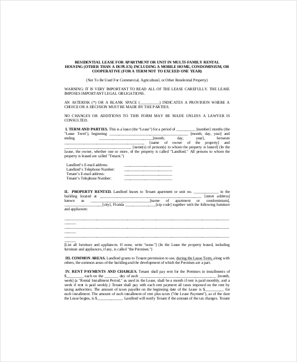 apartment rental lease template