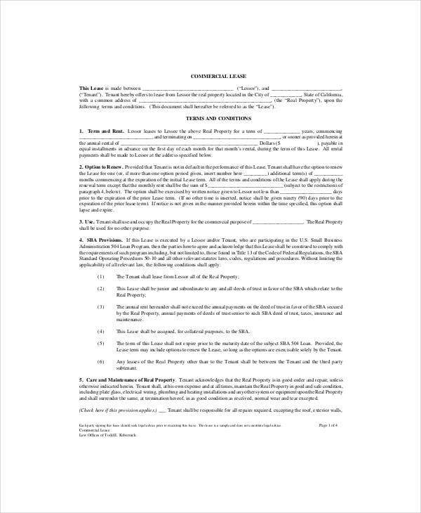 commercial rental lease template