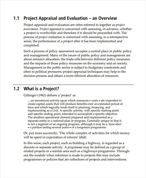 project appraisal and impact analysis