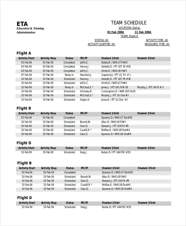 3  Game Schedule Templates PDF Word