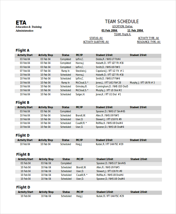 3  Game Schedule Templates PDF Word