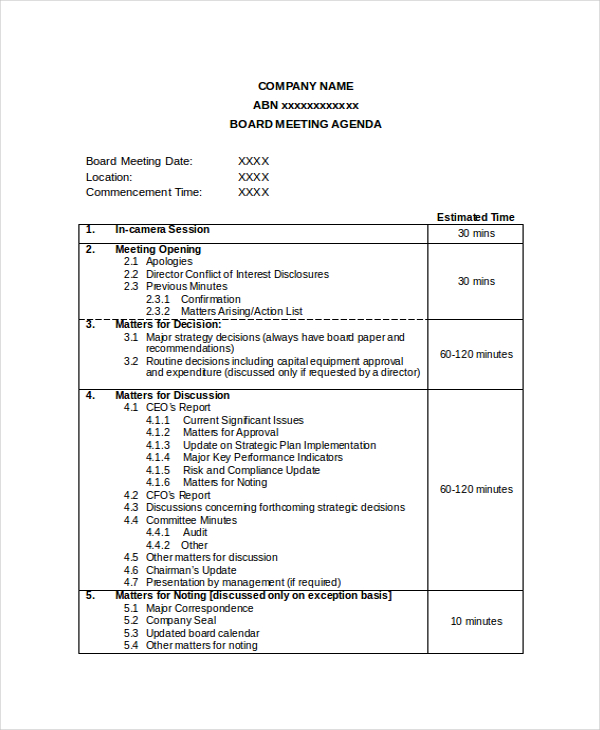 leadership meeting agenda template