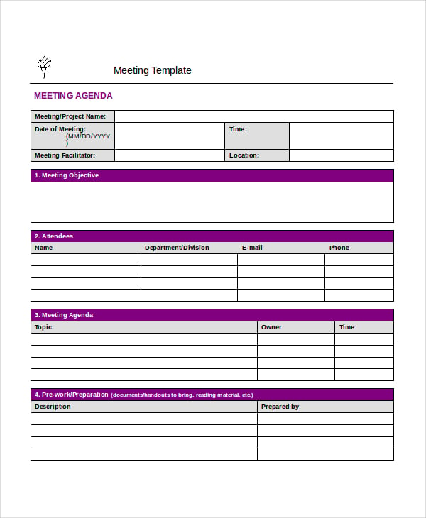 company project meeting agenda template