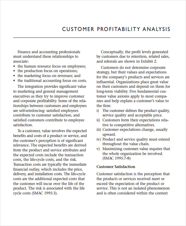 customer profitability analysis template