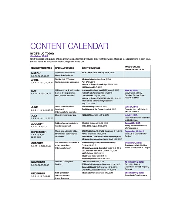 sample content calendar template
