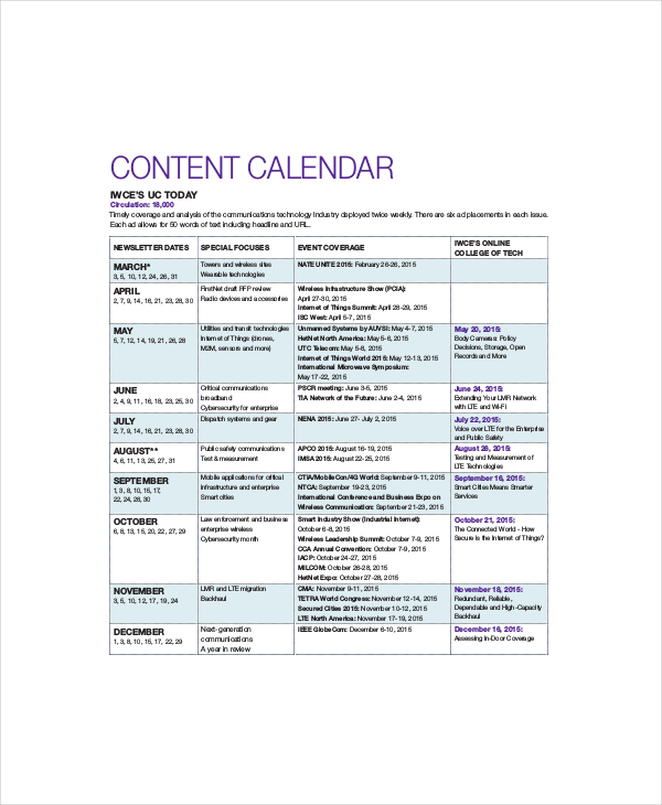 Content Calendar Template - 10+ Free Excel, PDF Documents Download