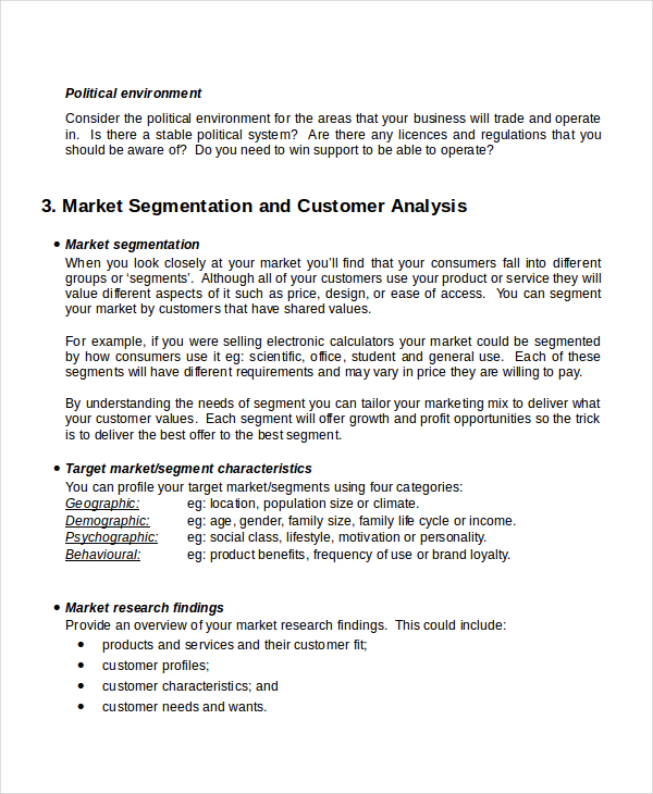 customer analysis in business plan example