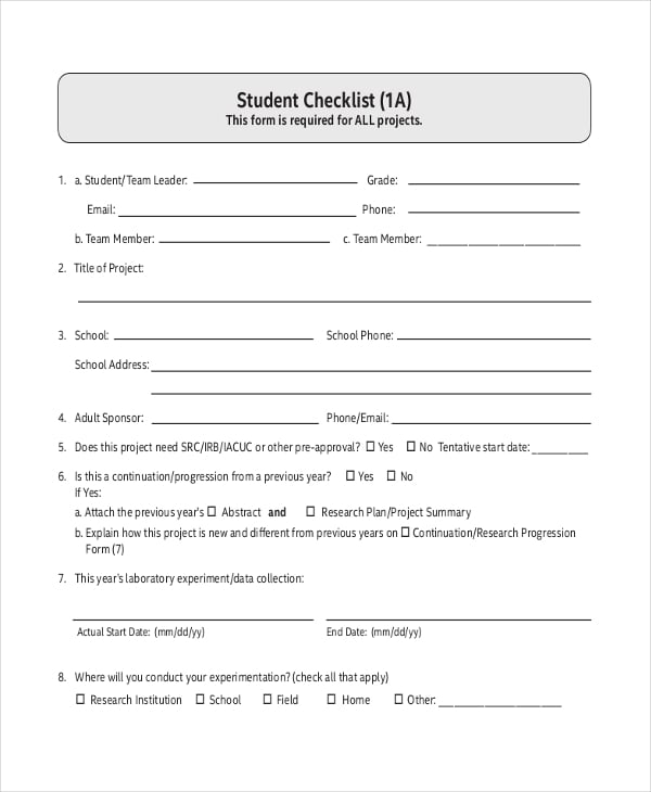 student-checklist-template