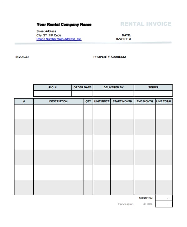 Rental Invoice Template 20+ Free Word, PDF Document Download